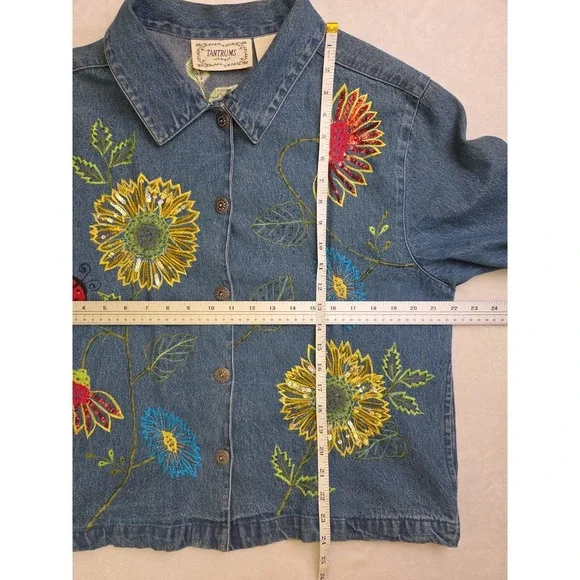 Vtg 90s Tantrums Ladybug Sunflower‎ Denim Shacket Embroidered Beads Sequins Sz M - Picture 15 of 16